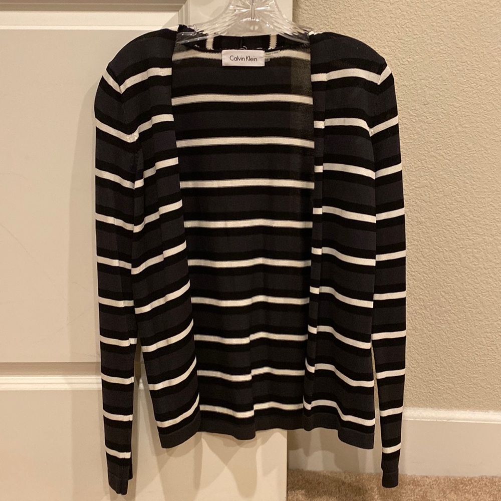 NWOT Calvin Klein blue and white striped cardigan, size small